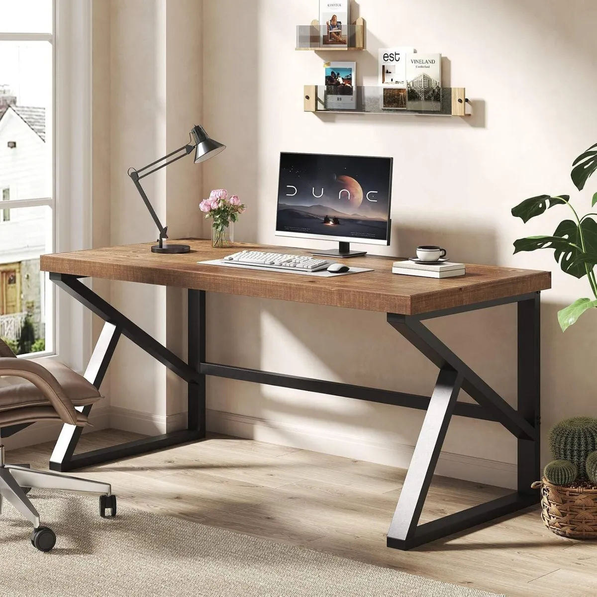 Wood Computer Desk Rustic Home Office Vintage - Image 1