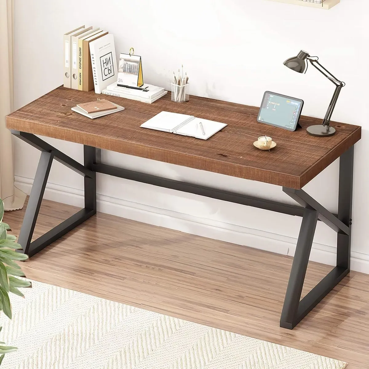Wood Computer Desk Rustic Home Office Vintage - Image 4