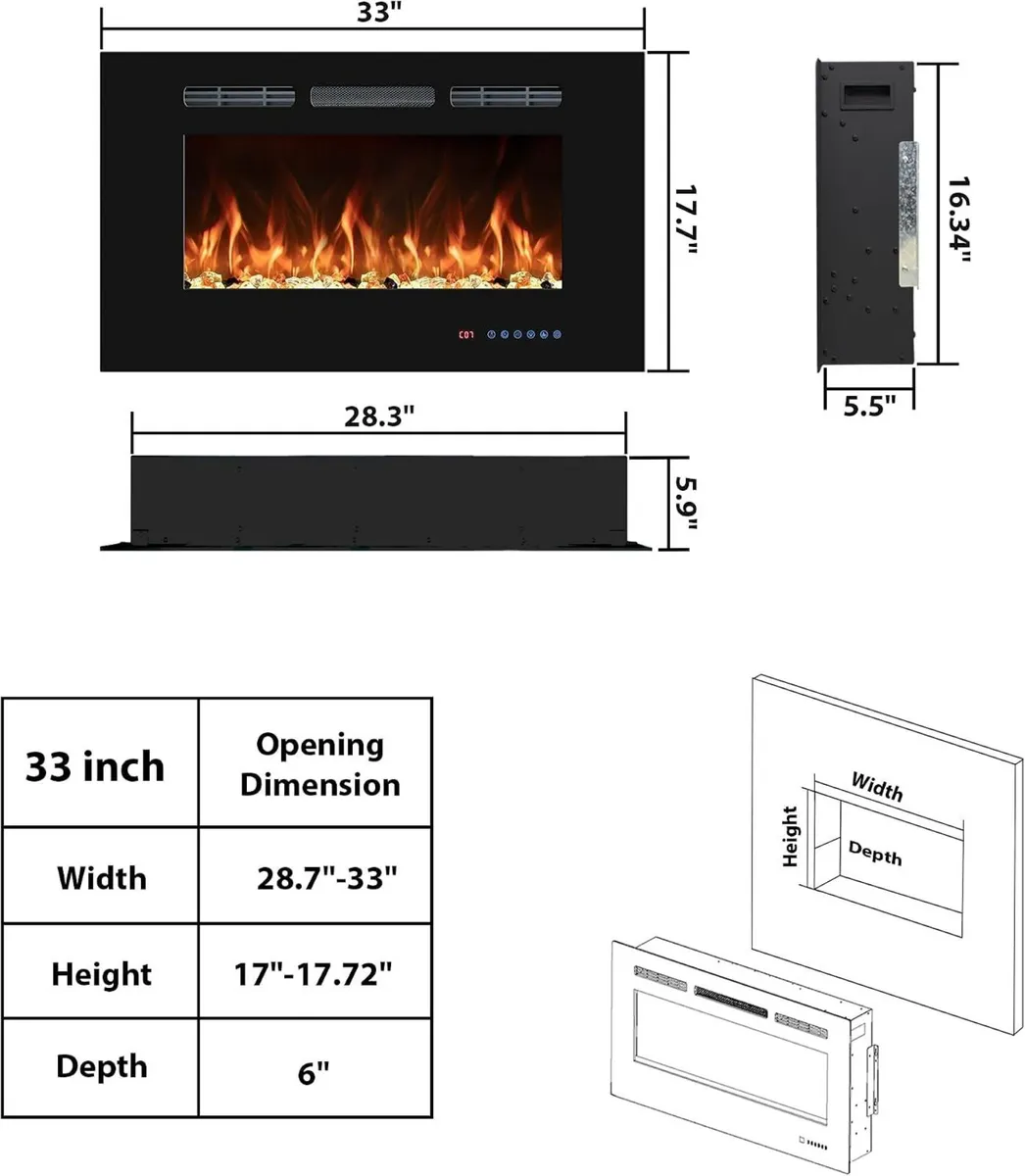 33 in Electric Fireplace Inserts Recessed - Image 2