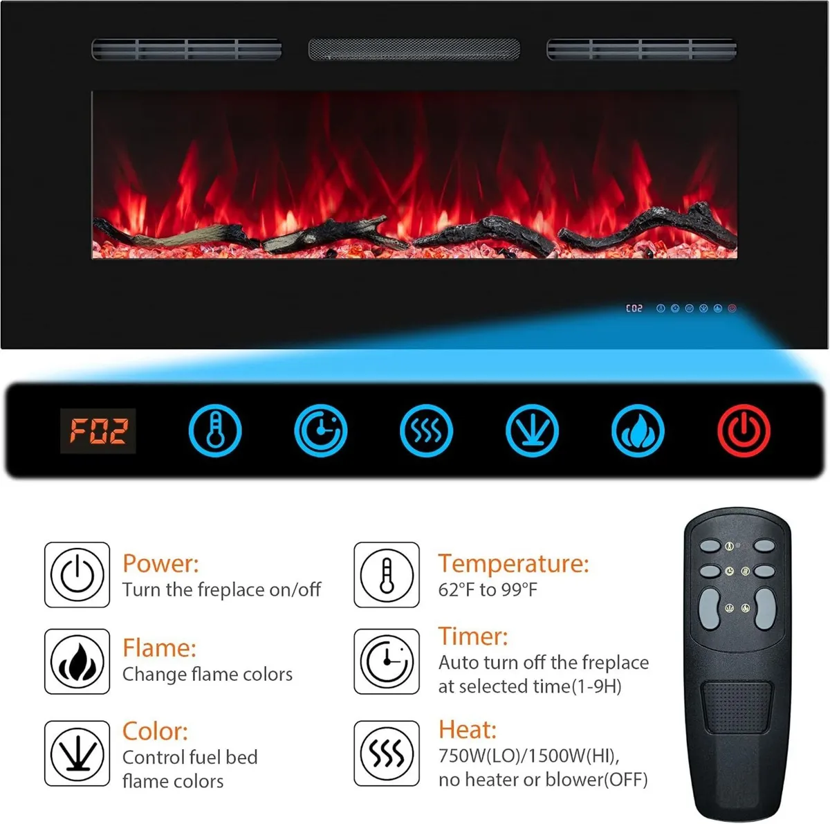 33 in Electric Fireplace Inserts Recessed - Image 3