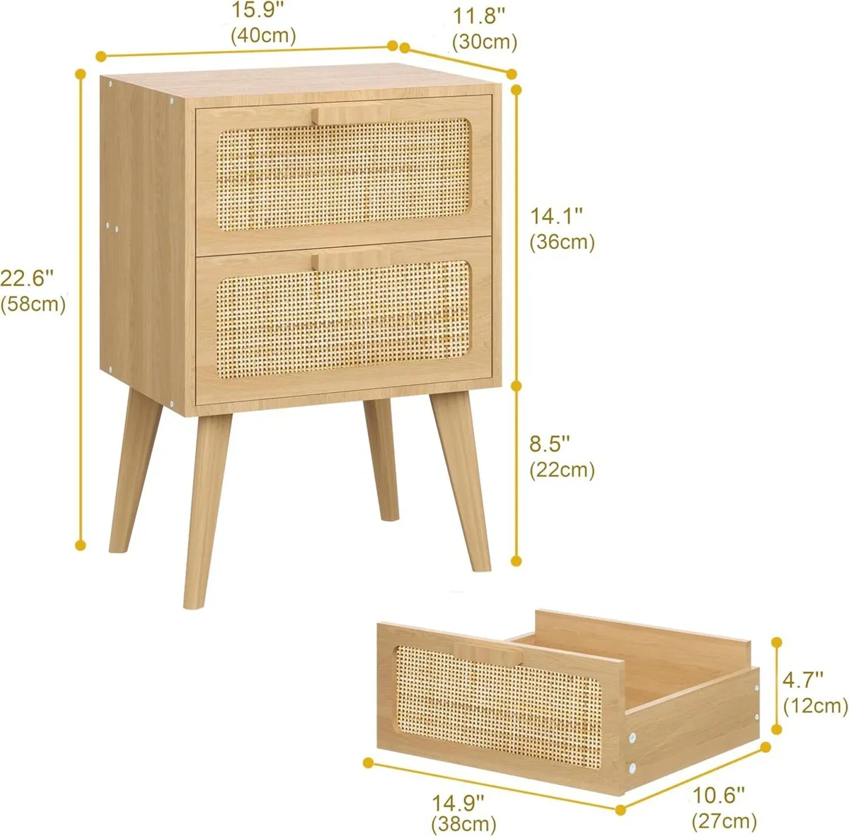 Scandinavian Bedside Table Rattan Nightstand 2 - Image 3