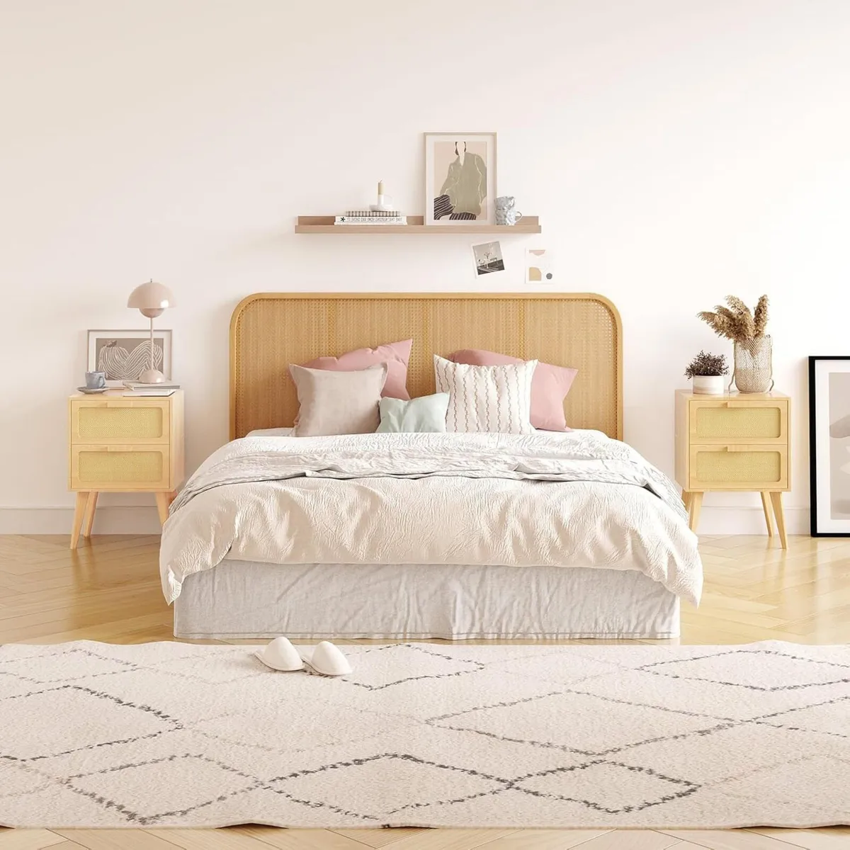 Scandinavian Bedside Table Rattan Nightstand 2 - Image 4
