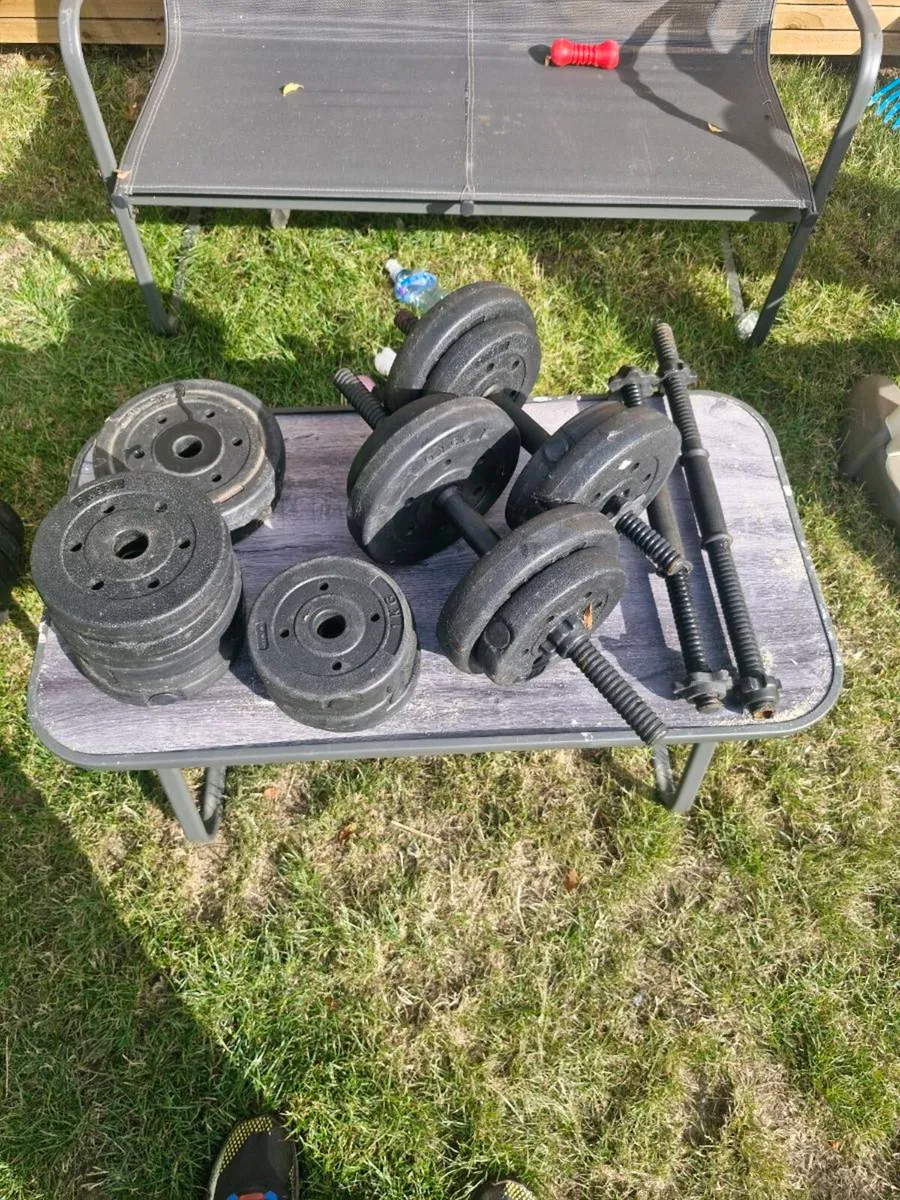 Weights and boxing bag plus stand - Image 1