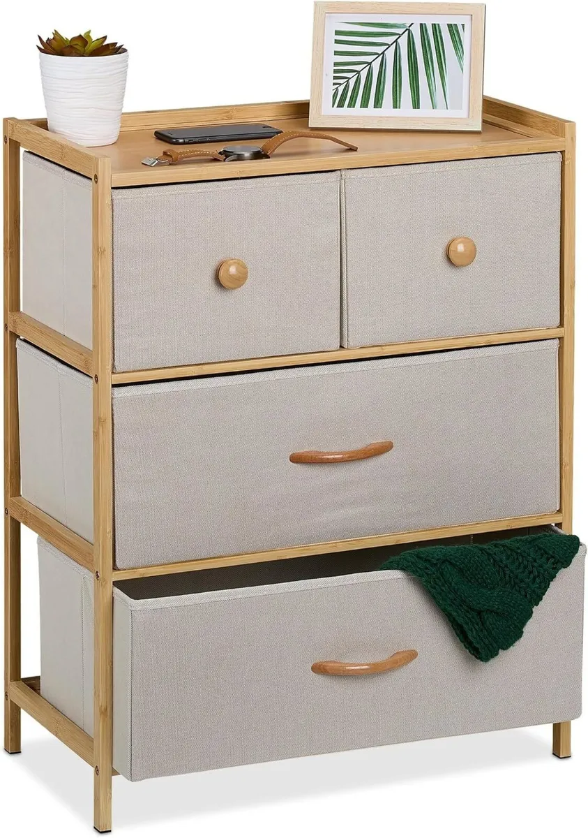 Dresser Storage Unit Bamboo 4 Fabric Drawers - Image 1
