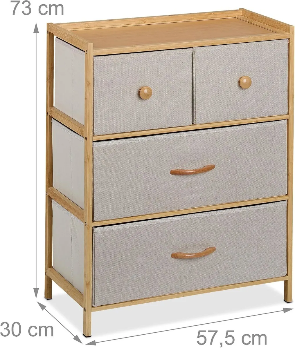 Dresser Storage Unit Bamboo 4 Fabric Drawers - Image 3