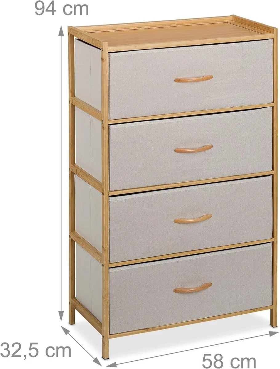 Dresser Storage Unit Bamboo 4 Fabric Drawers - Image 3