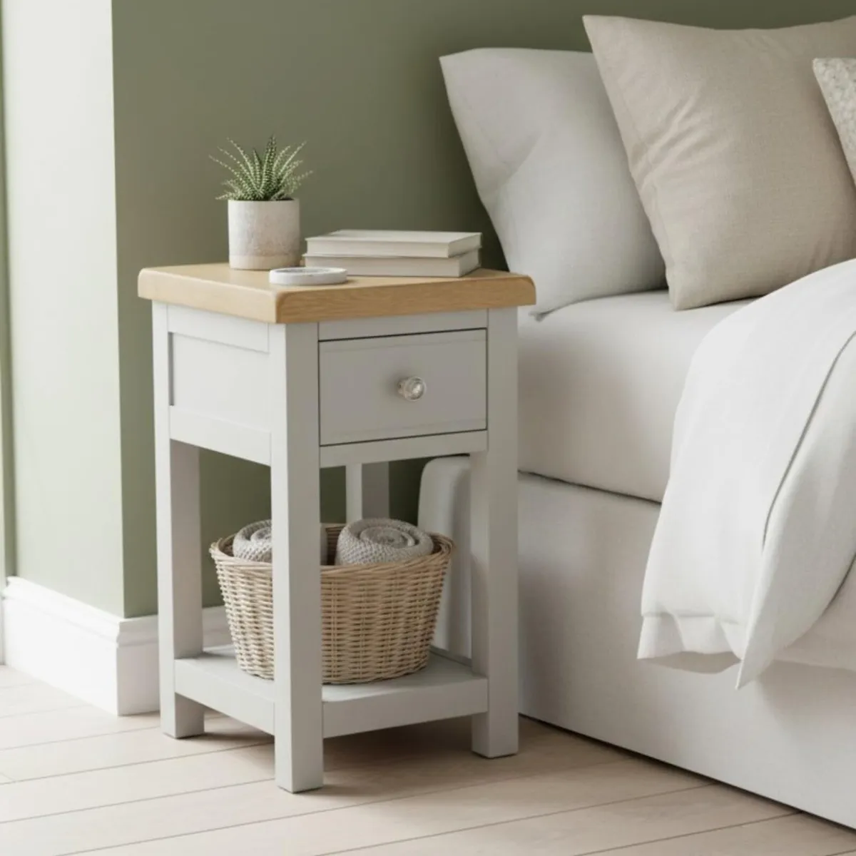 Bedside Table Solid Real Oak Top Cabinet Wood - Image 1