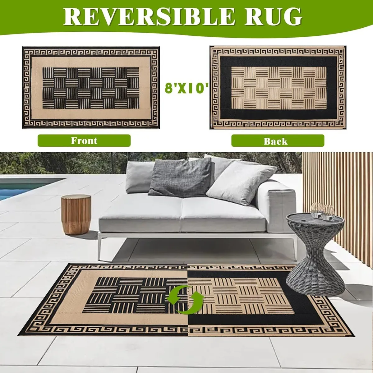 Outdoor Plastic Straw Rug Waterproof Reversible - Image 2