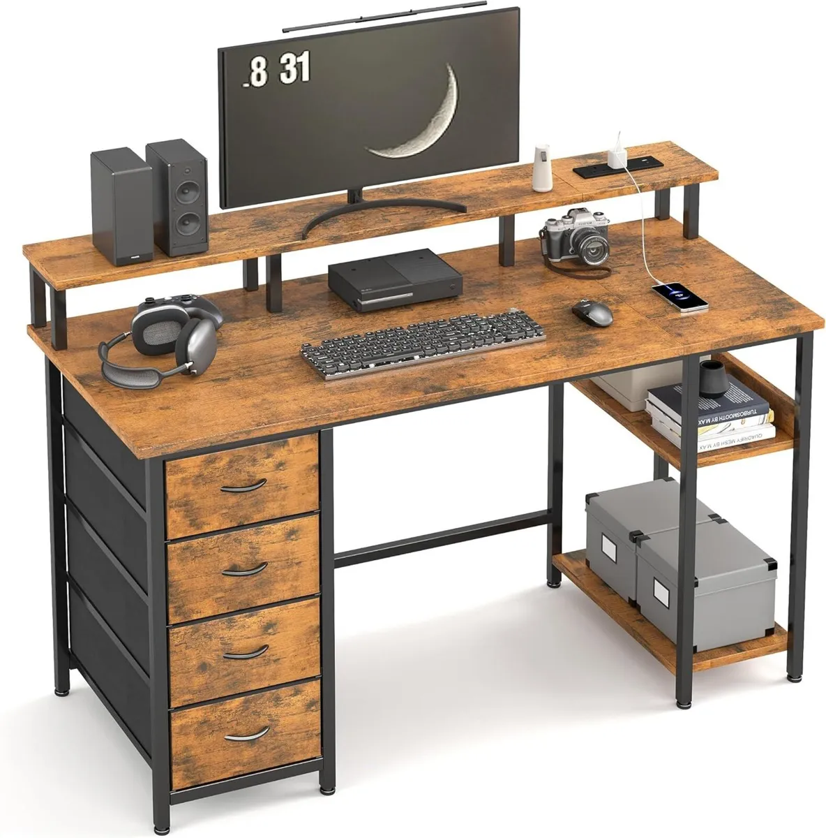 120CM Computer Desk with 4 Fabric Drawers Home - Image 1