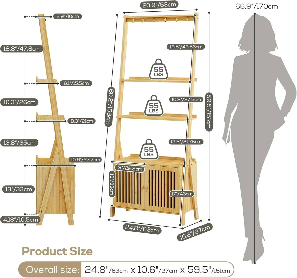 Bookcase with Drawers 4-Tier Bamboo Bookshelf - Image 2