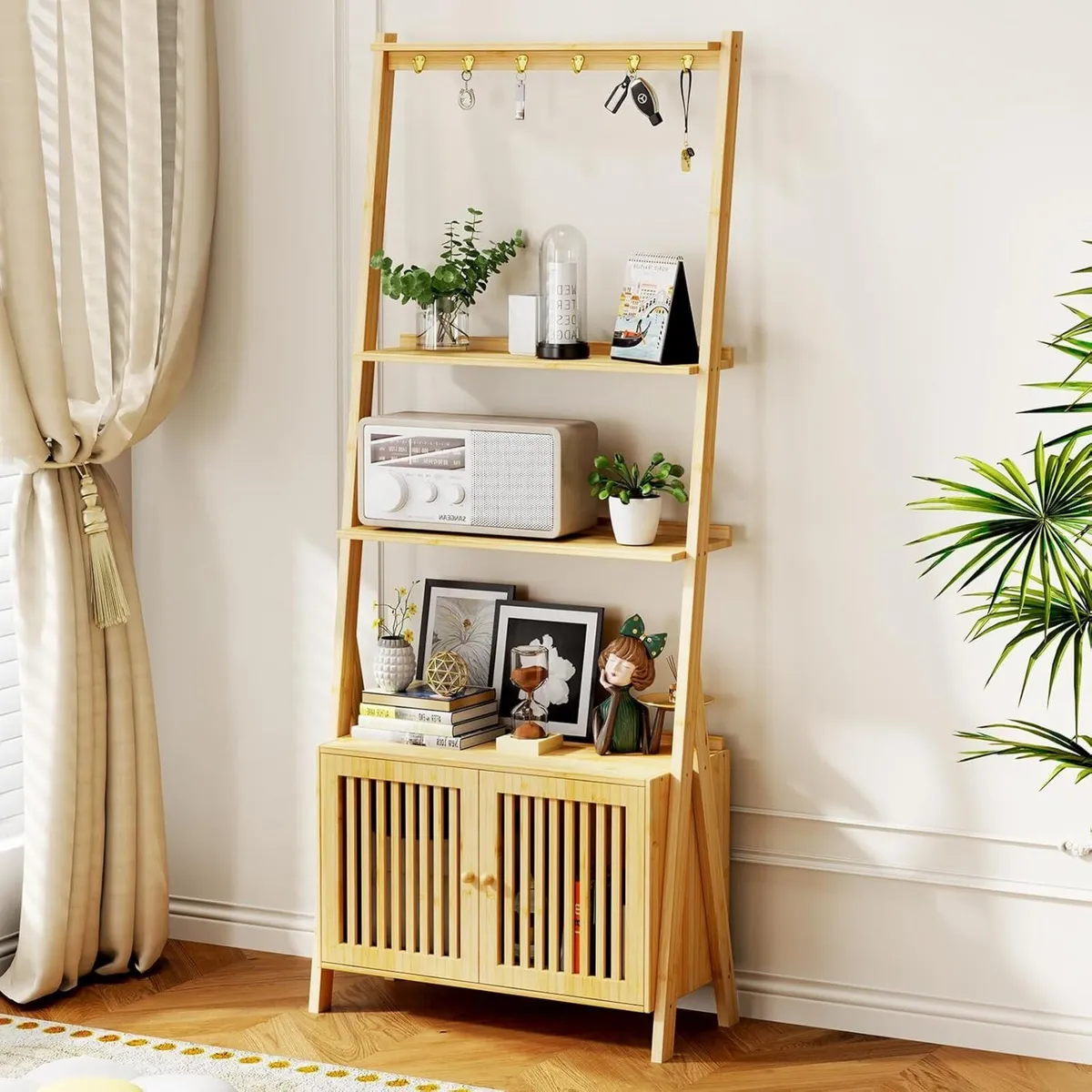 Bookcase with Drawers 4-Tier Bamboo Bookshelf - Image 1