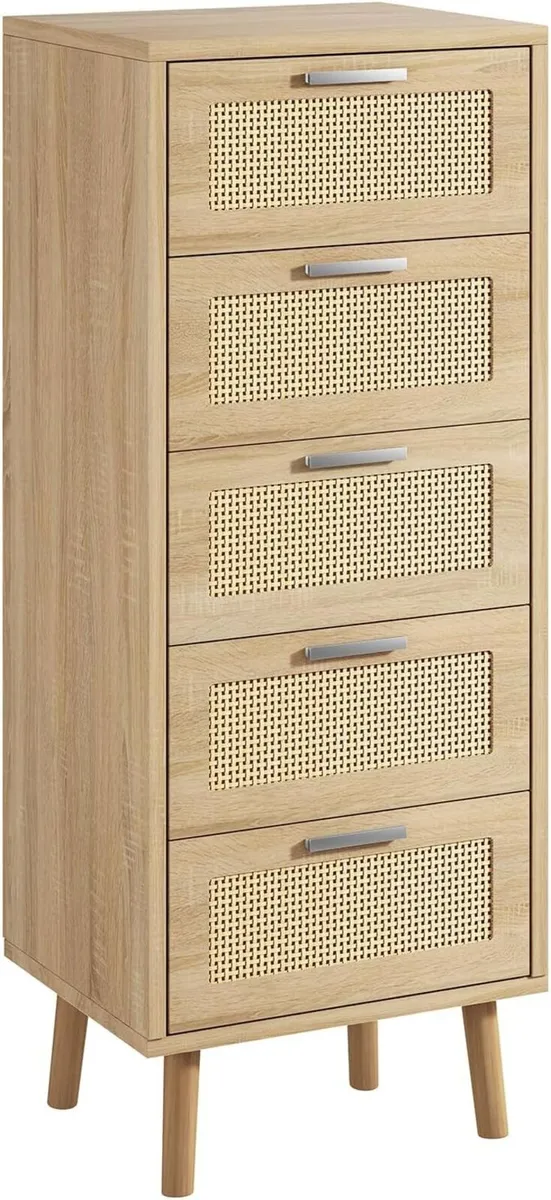 Rattan Chest of Drawers Bedroom with 5 Natural - Image 1