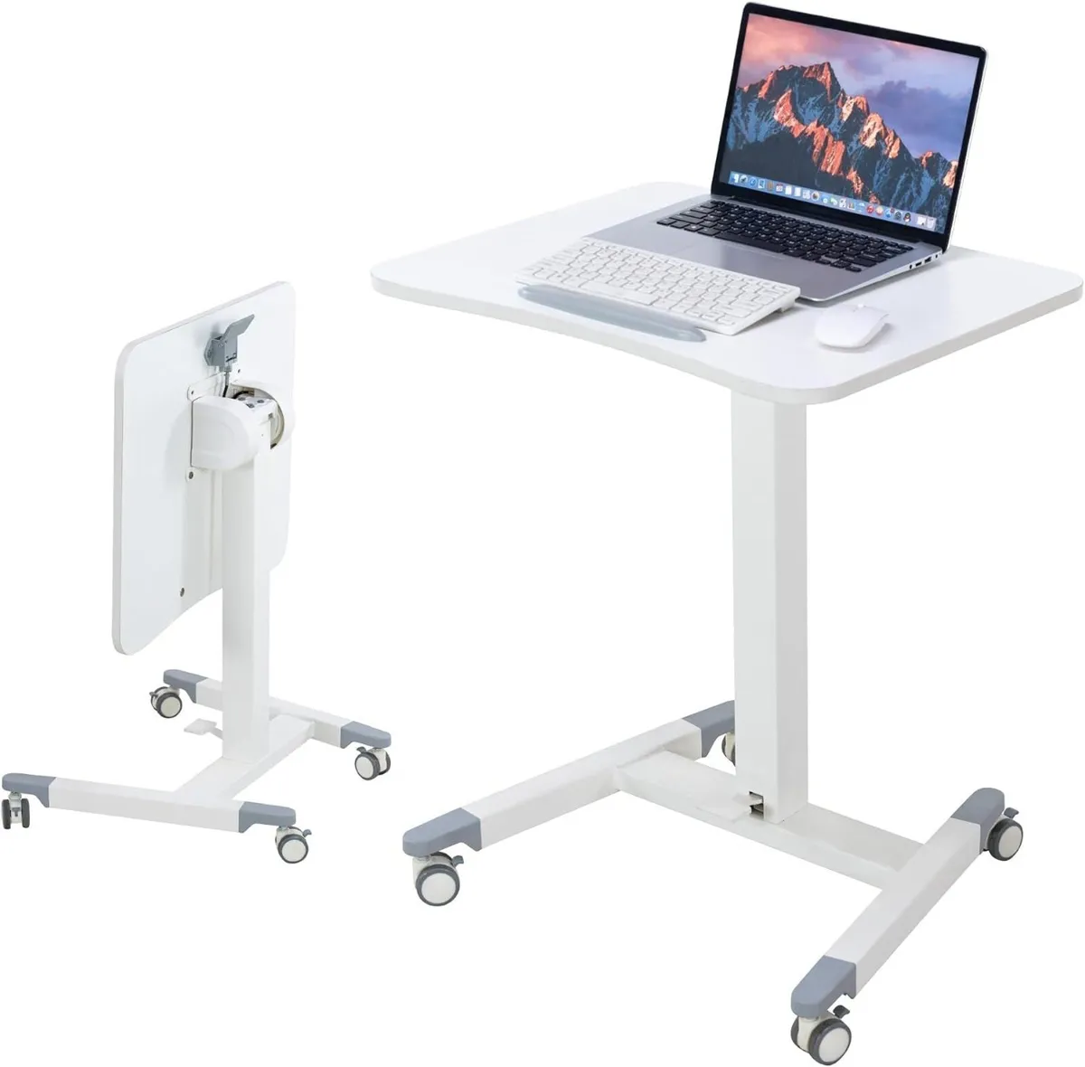 Adjustable Pneumatic Overbed Table with Wheels - Image 1
