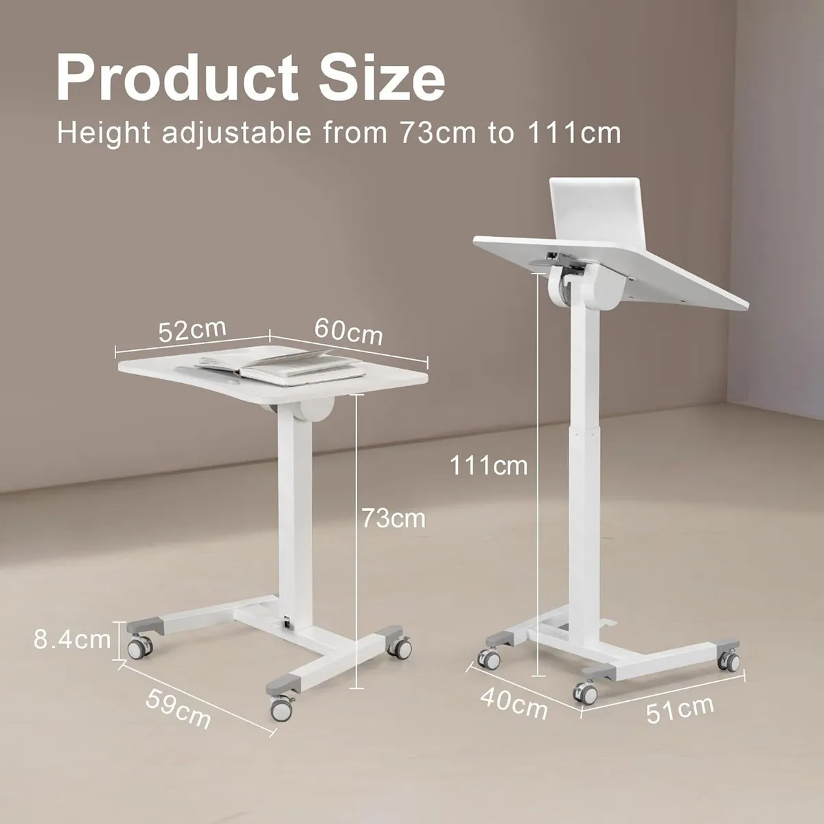 Adjustable Pneumatic Overbed Table with Wheels - Image 3