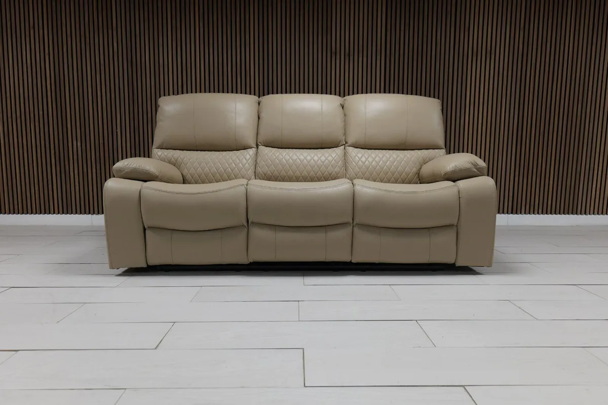 3+2 True Beige Rita Electric Leather Recliner Sofa - Image 3