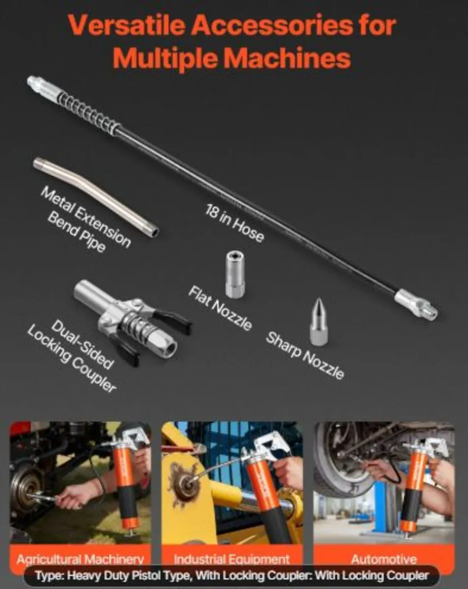 Grease Gun, 8000 PSI, Pistol Grip Grease Gun Kit - Image 3