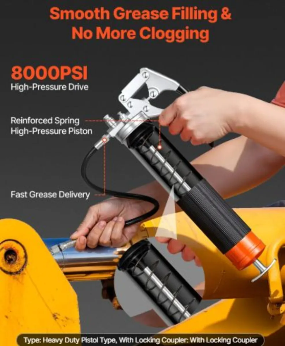 Grease Gun, 8000 PSI, Pistol Grip Grease Gun Kit - Image 2