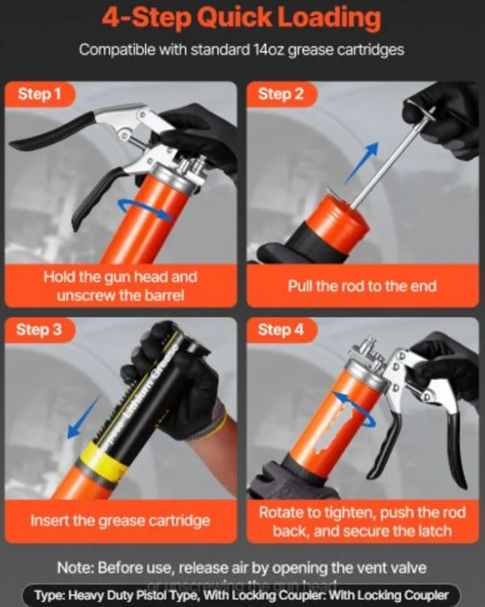 Grease Gun, 8000 PSI, Pistol Grip Grease Gun Kit - Image 4