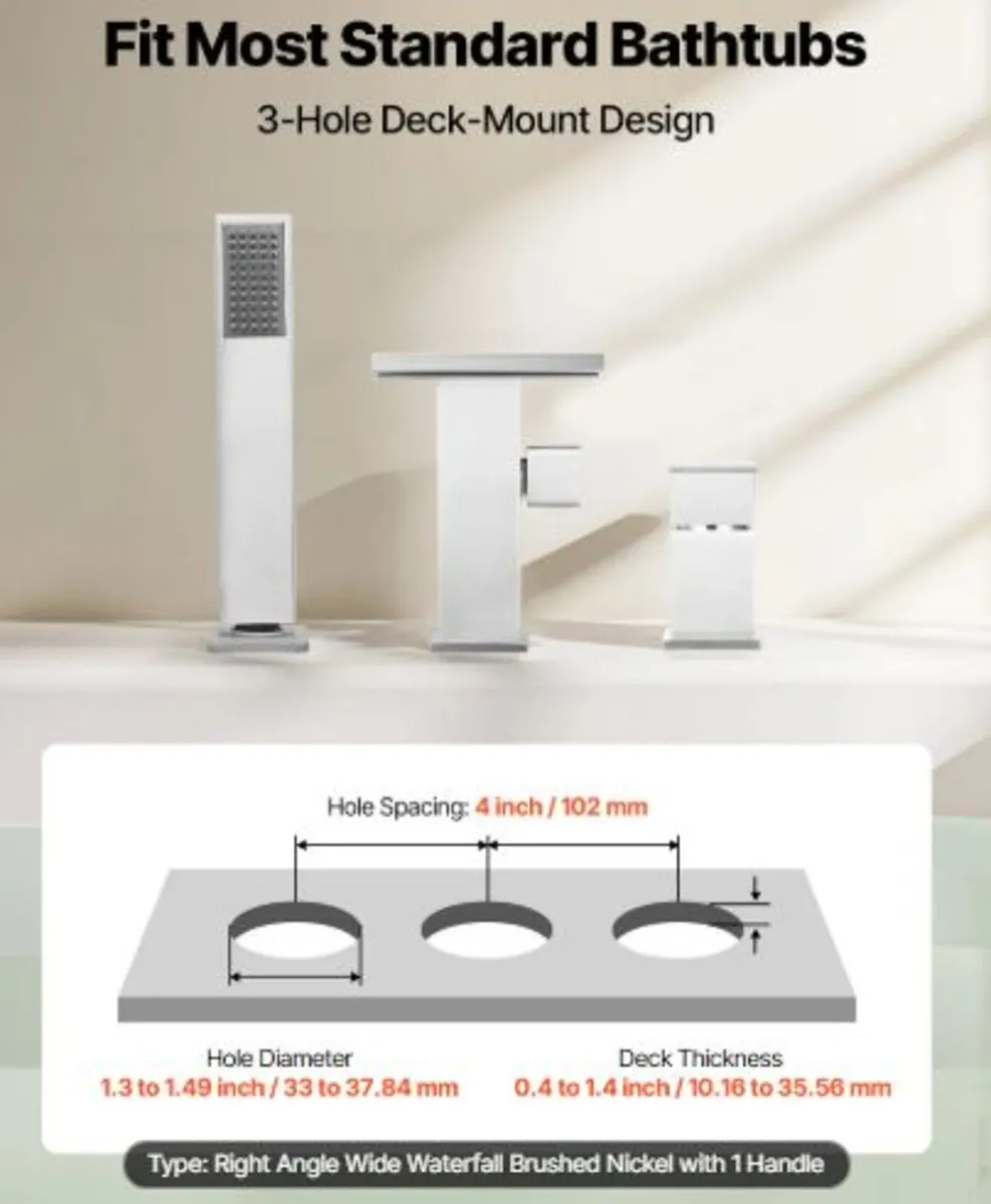 Roman Tub Faucet, 3 Hole Waterfall Bathtub Faucet - Image 3