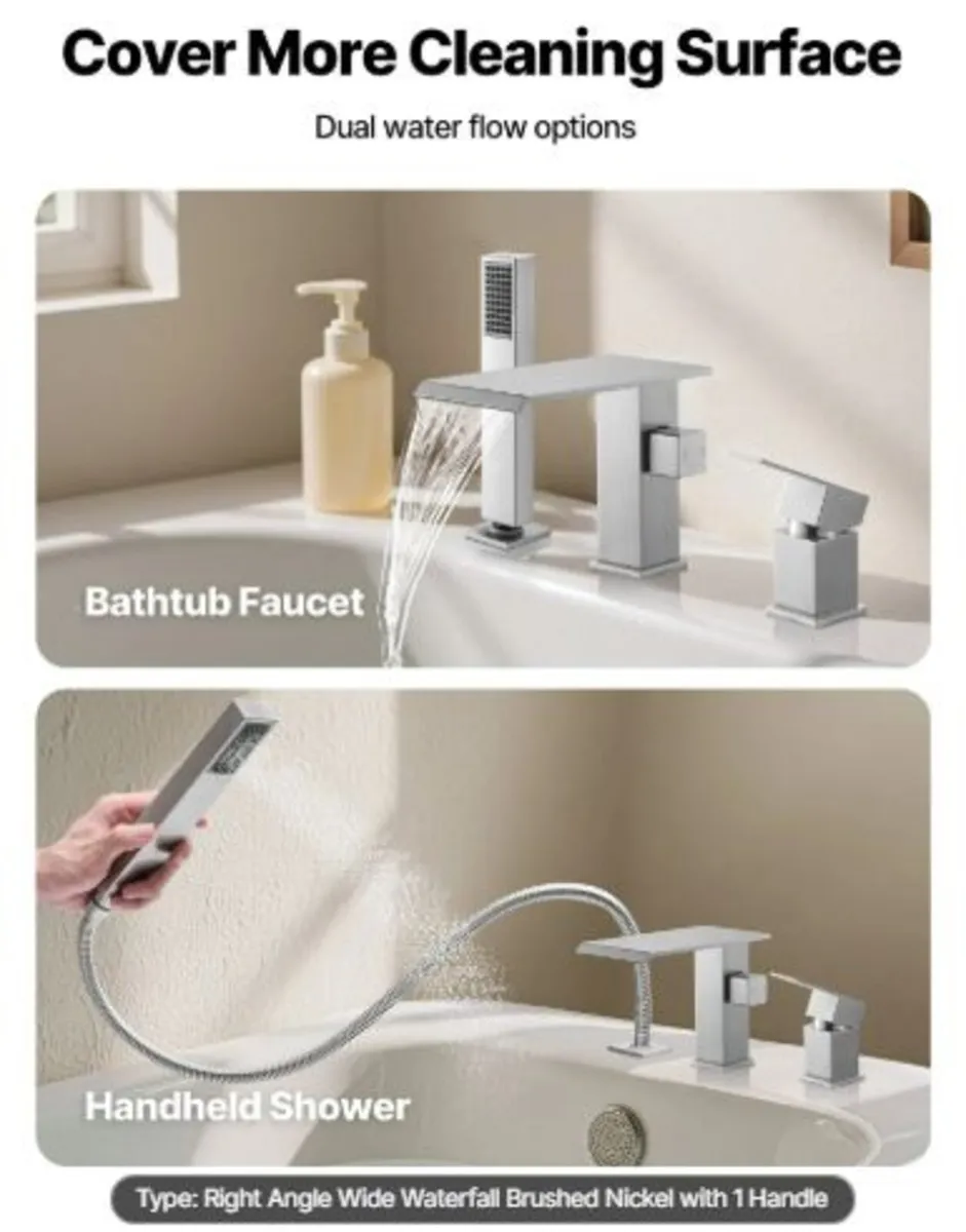 Roman Tub Faucet, 3 Hole Waterfall Bathtub Faucet - Image 4