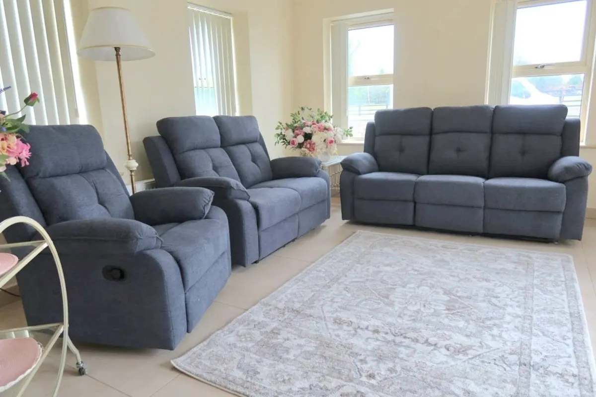 Boston Grey & Cream Fabric Recliner Sofa Set - Image 1