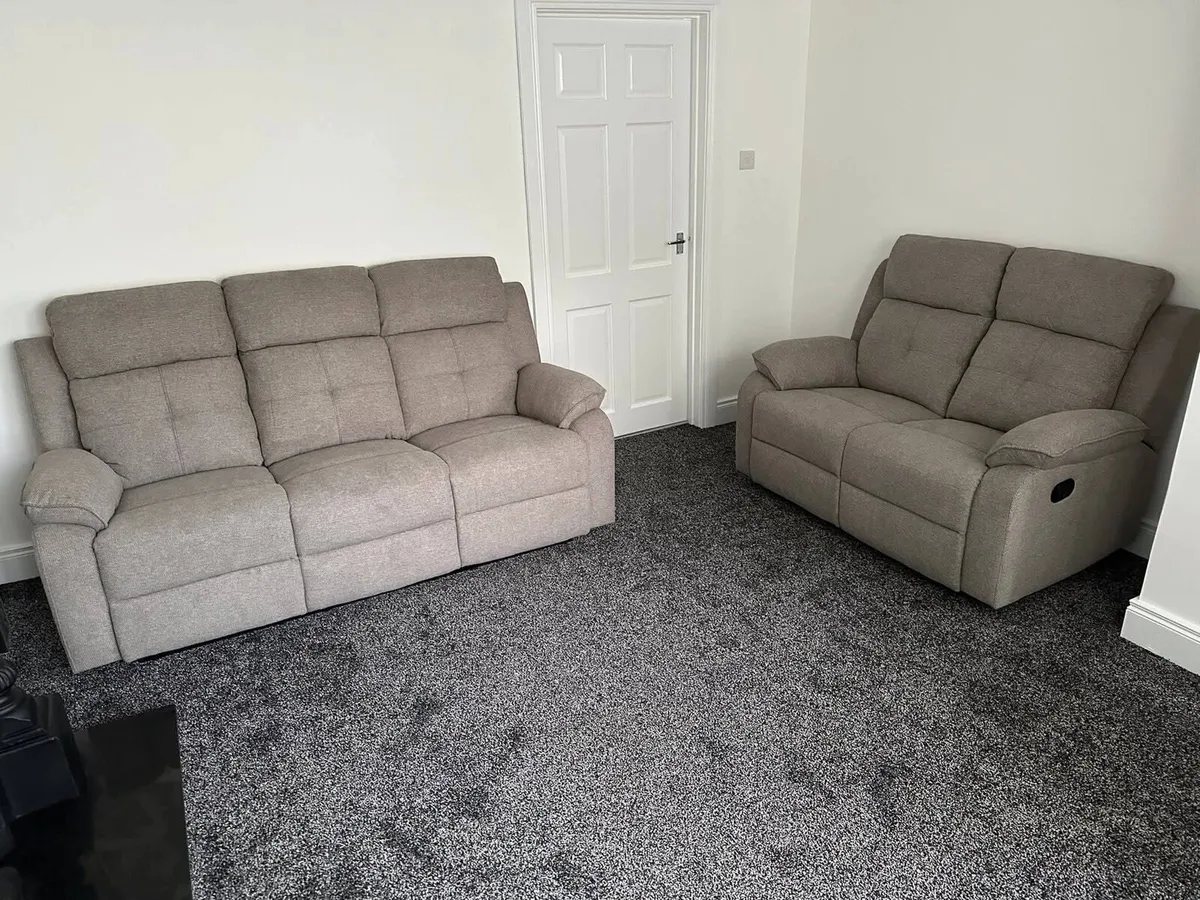Boston Grey & Cream Fabric Recliner Sofa Set - Image 3