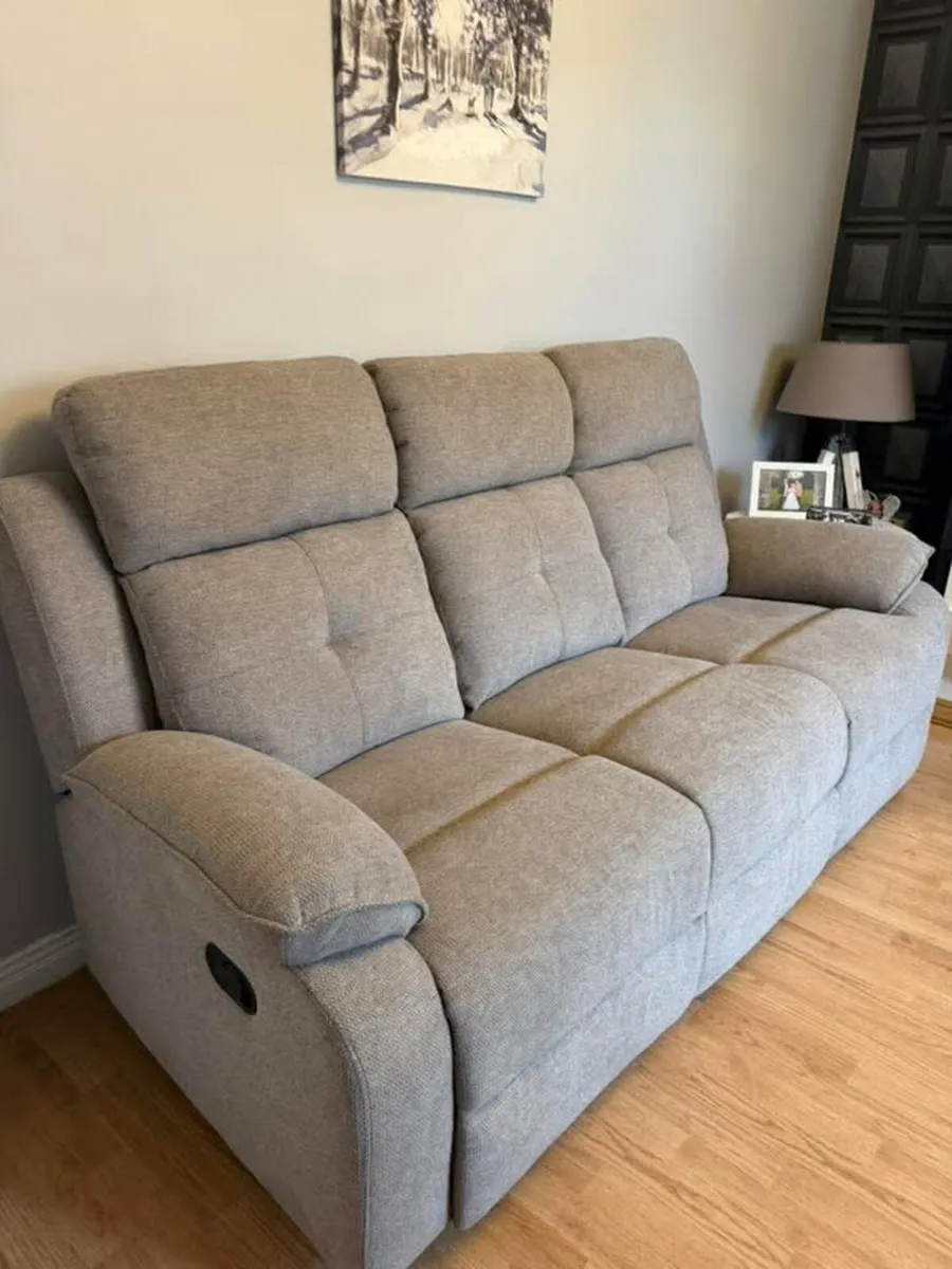 Boston Grey & Cream Fabric Recliner Sofa Set - Image 4