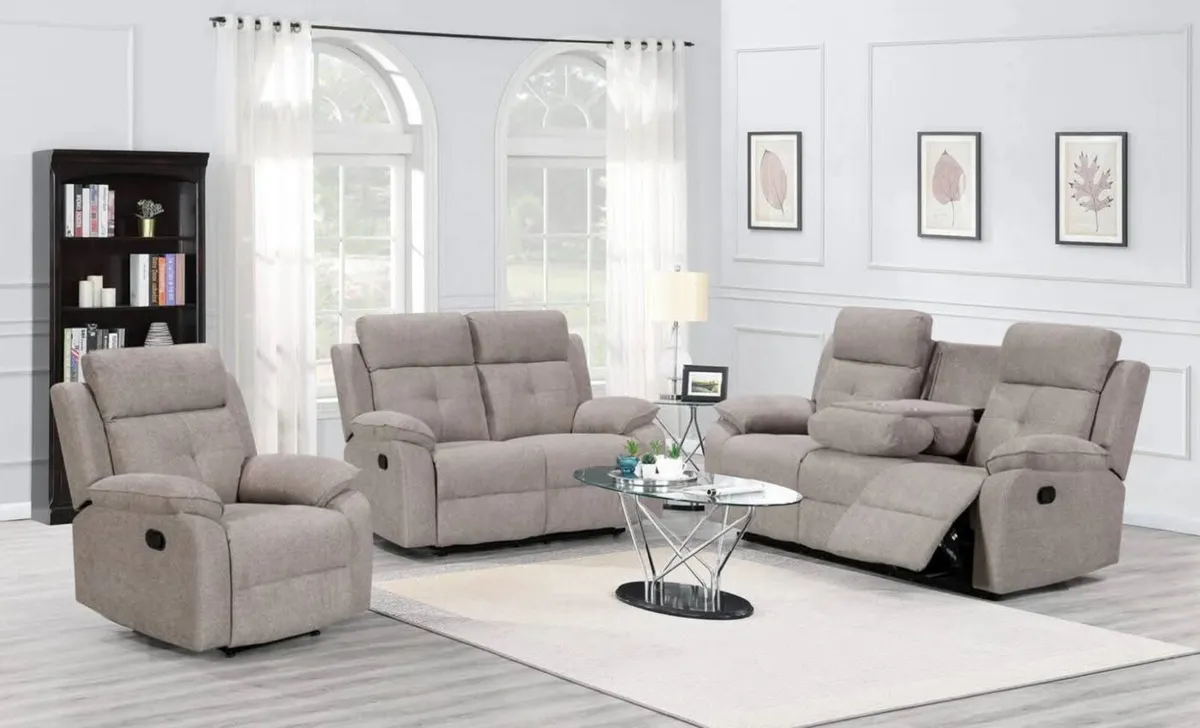 Boston Grey & Cream Fabric Recliner Sofa Set - Image 2