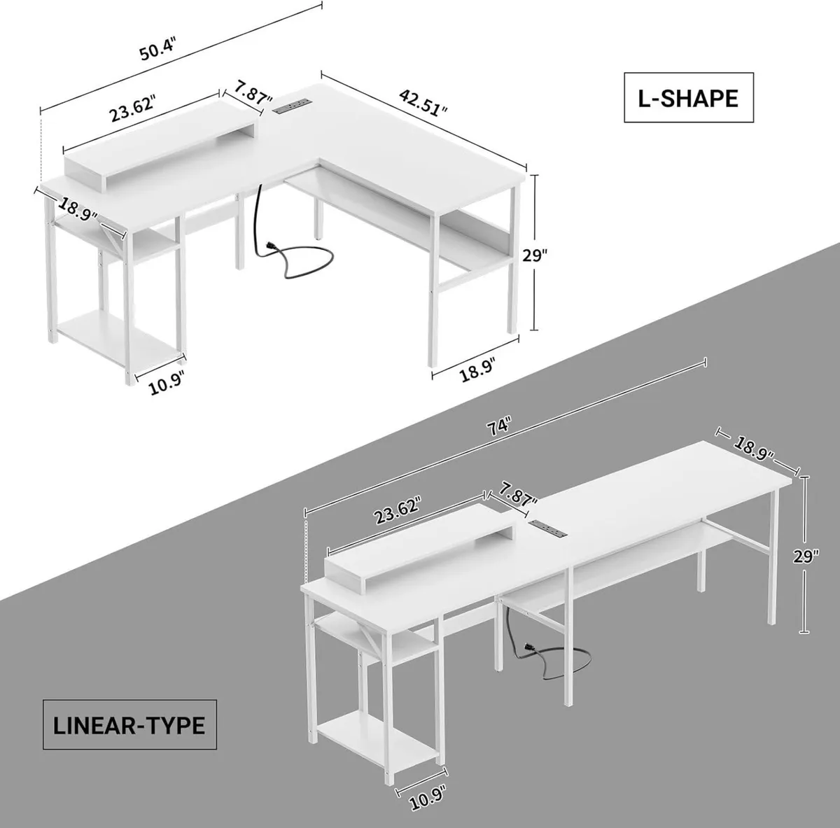 L Shaped Desk Gaming with LED Lights Reversible - Image 3