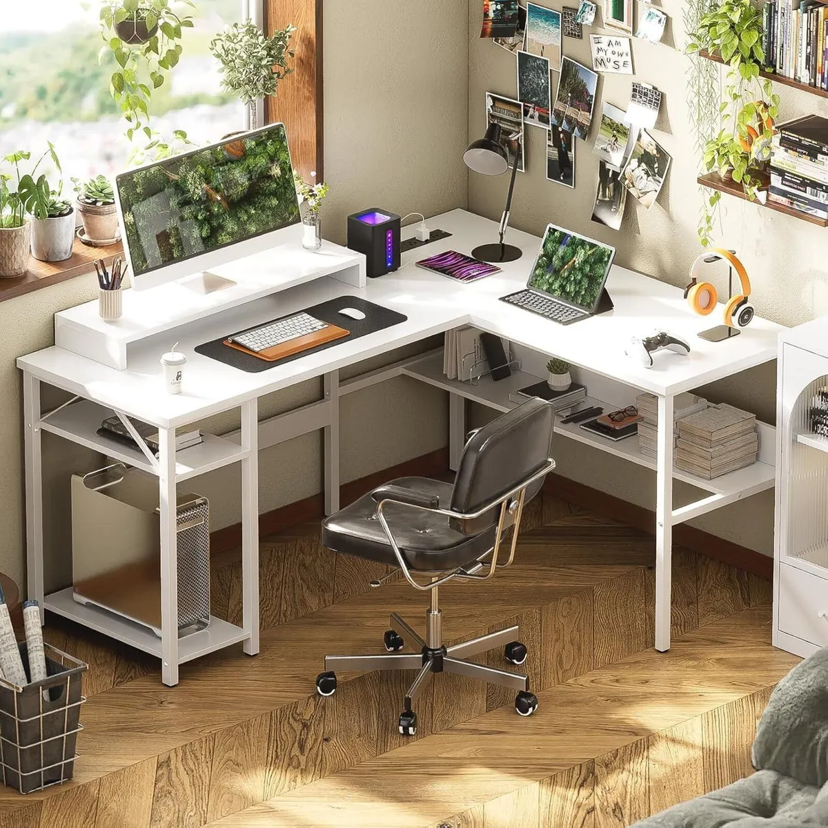 L Shaped Desk Gaming with LED Lights Reversible - Image 2