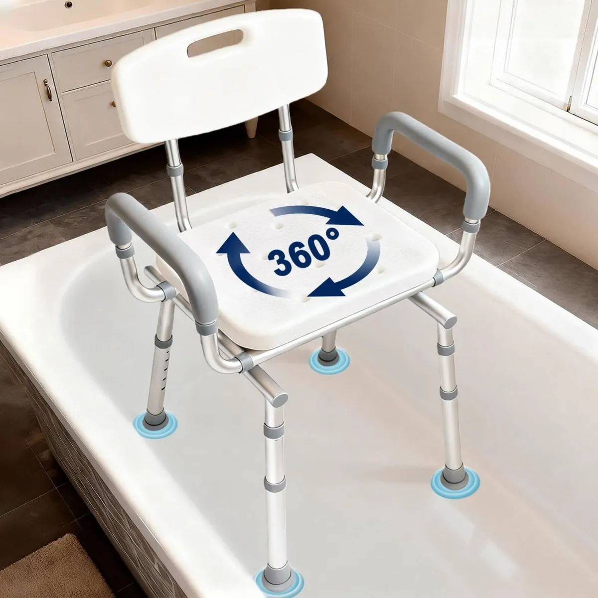 Adjustable Swivel Shower Chair with Arms and Back - Image 1