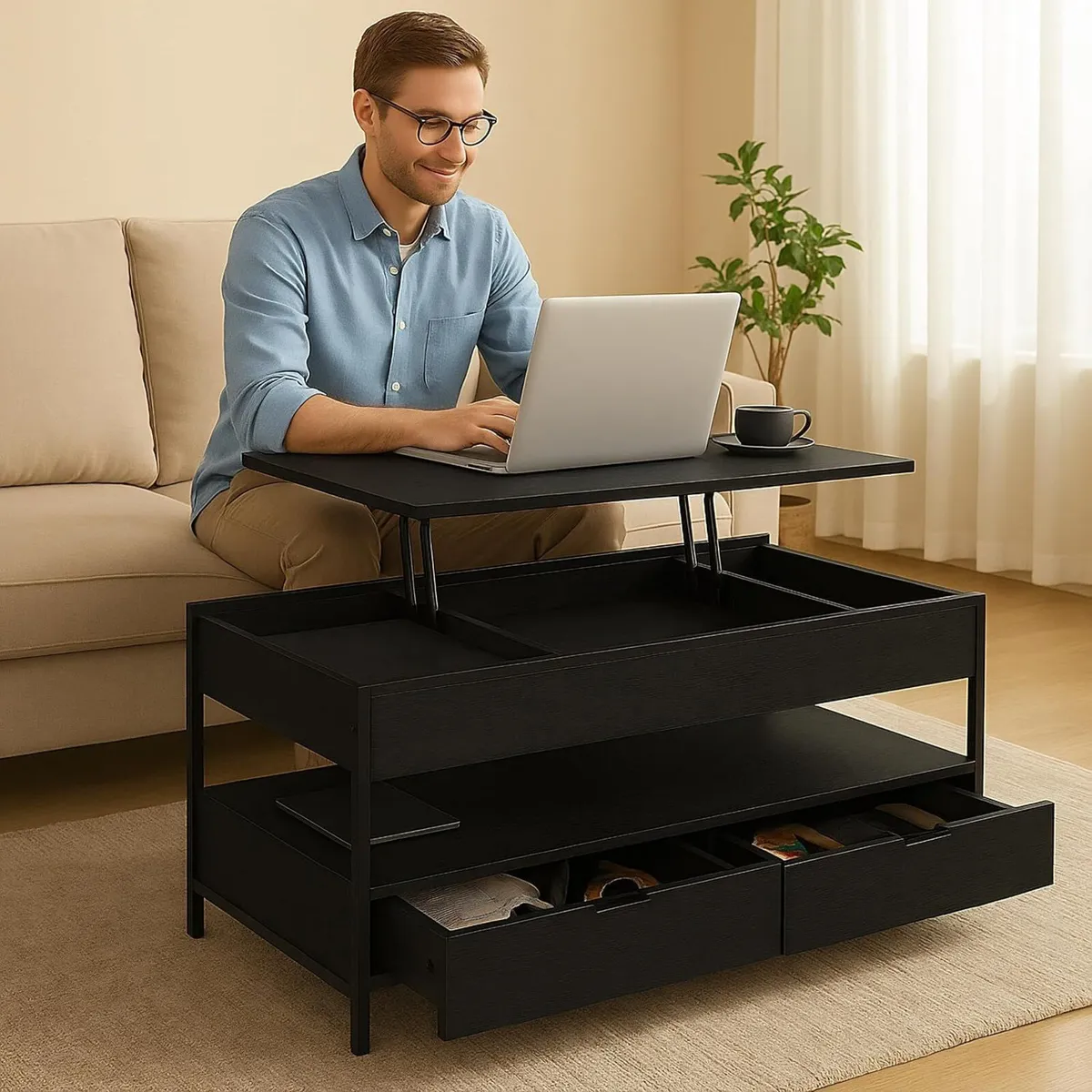 Coffee Table 2 Drawers 4 Compartments Hwd: 48–63 - Image 2