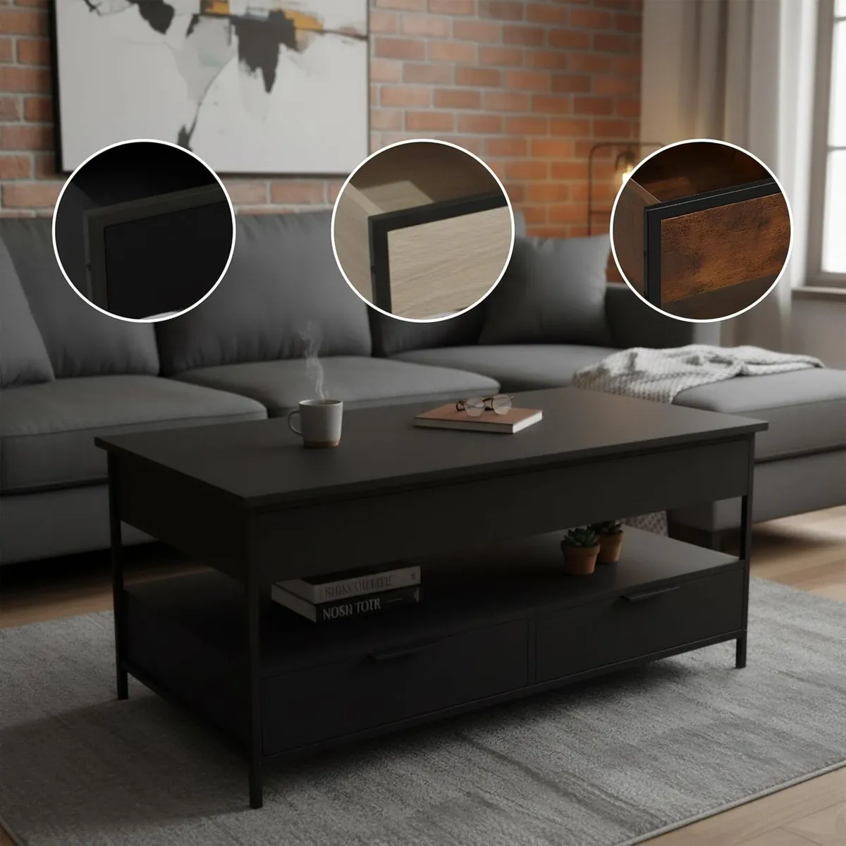 Coffee Table 2 Drawers 4 Compartments Hwd: 48–63 - Image 4