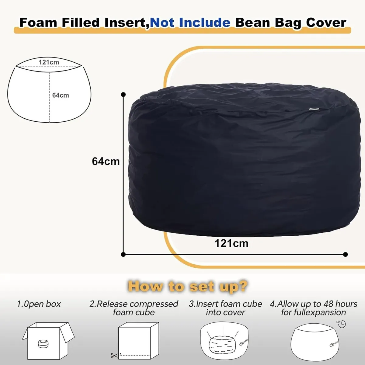 4FT Bean Bag Chair for Adults Oversized Sofa - Image 2