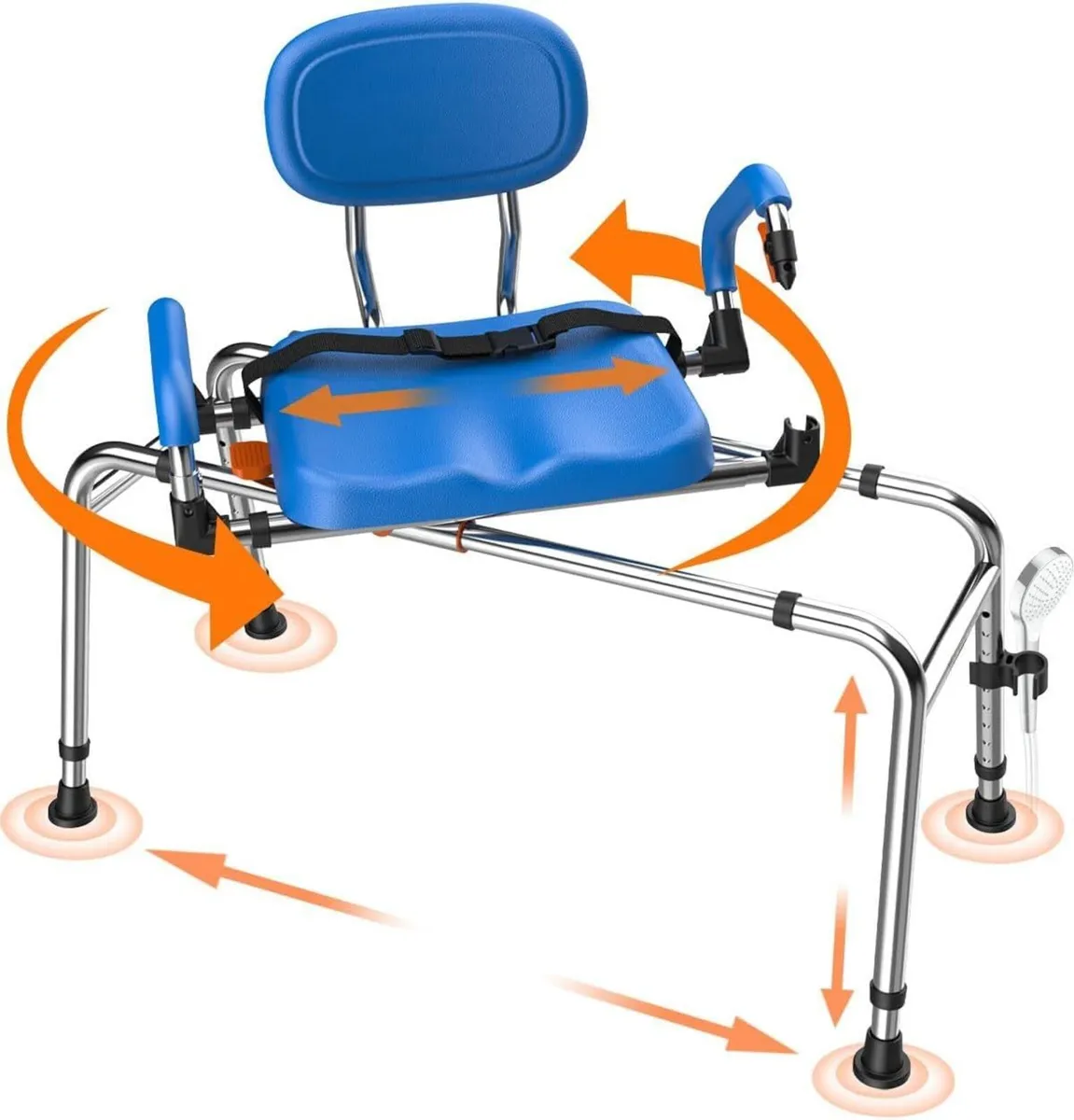 Sliding Shower Chair Swivel Seat 204KG Adjustable - Image 1