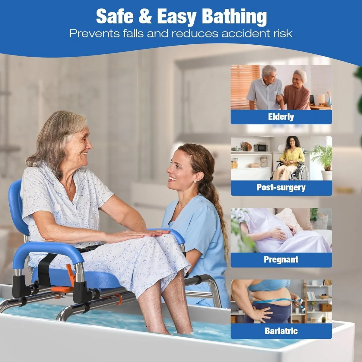 Sliding Shower Chair Swivel Seat 204KG Adjustable - Image 2