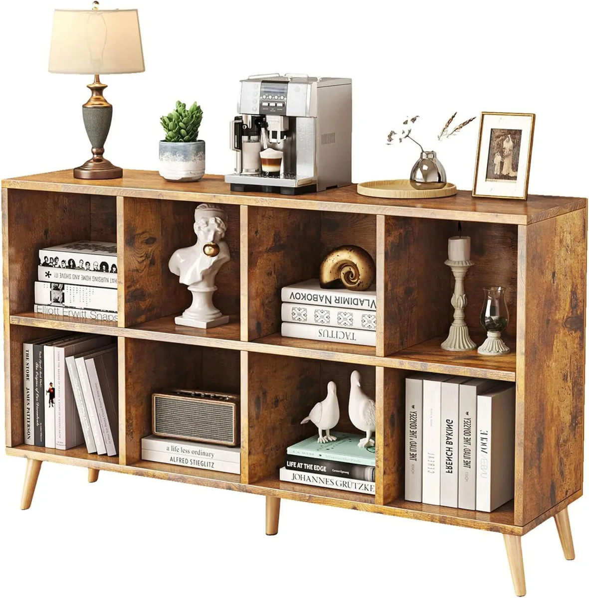 8-Cube Bookshelf 2 Tier Retro Bookcase with Legs - Image 1