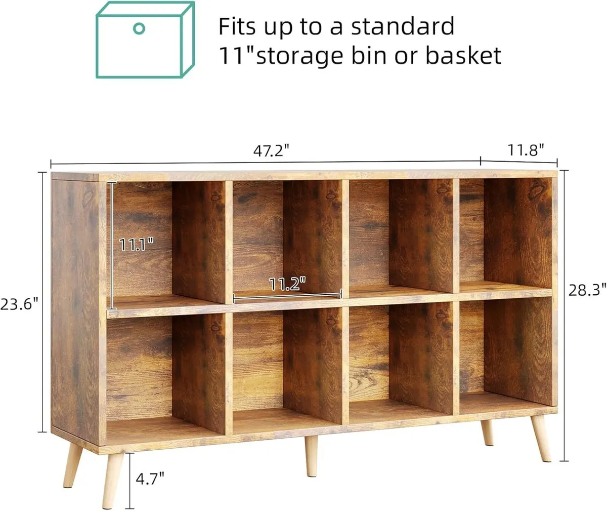 8-Cube Bookshelf 2 Tier Retro Bookcase with Legs - Image 3