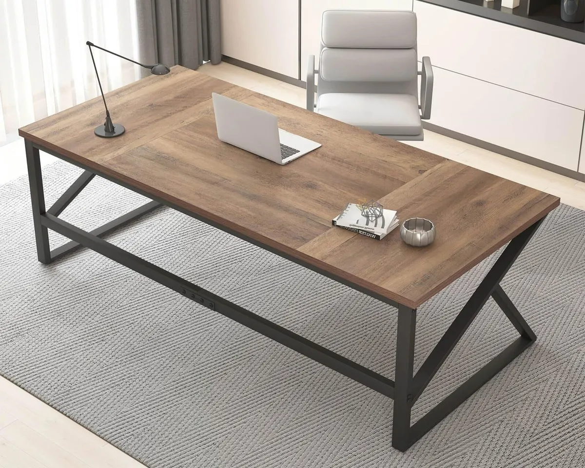 Large Home Office Desk Modern Wood Metal Computer - Image 1