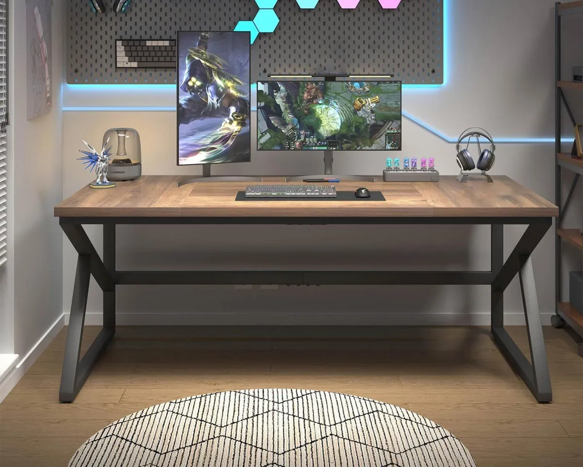Large Home Office Desk Modern Wood Metal Computer - Image 3