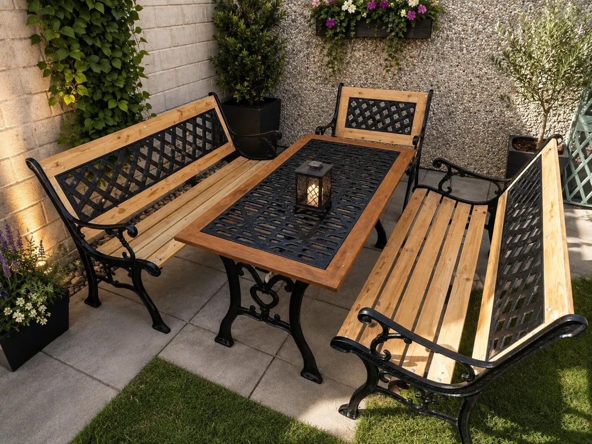 Garden table with 2 bench and 1 chair [ cast iron - Image 1