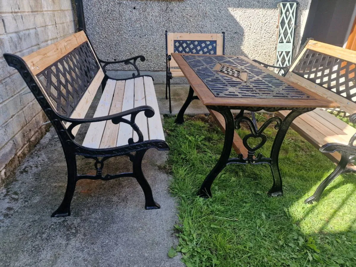 Garden table with 2 bench and 1 chair [ cast iron - Image 4