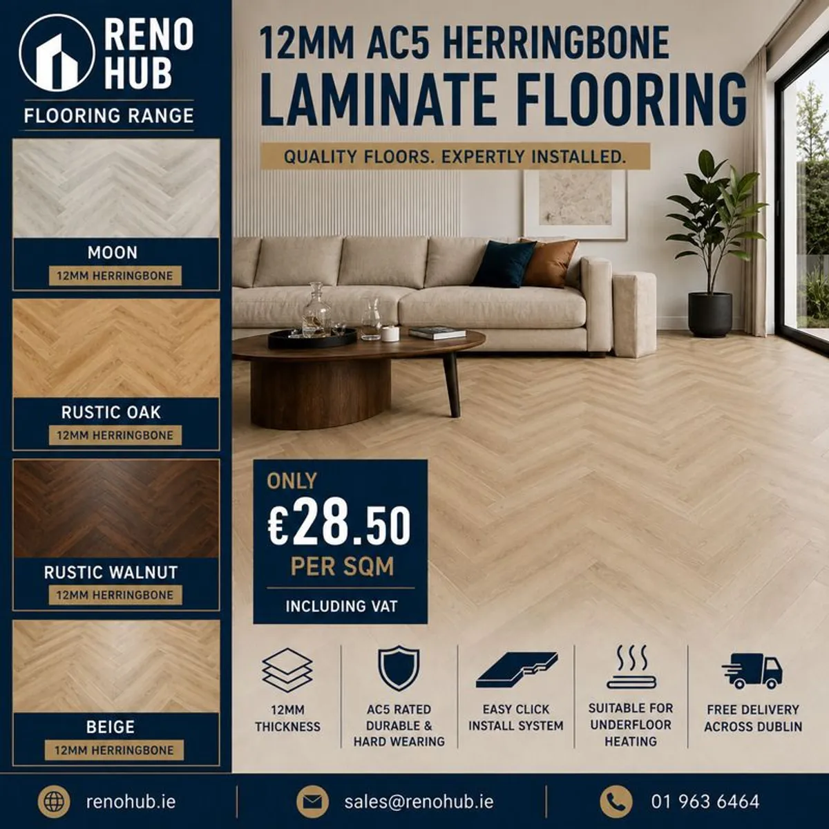 12mm AC5 Herringbone Laminate Flooring | Premium Quality - Image 1