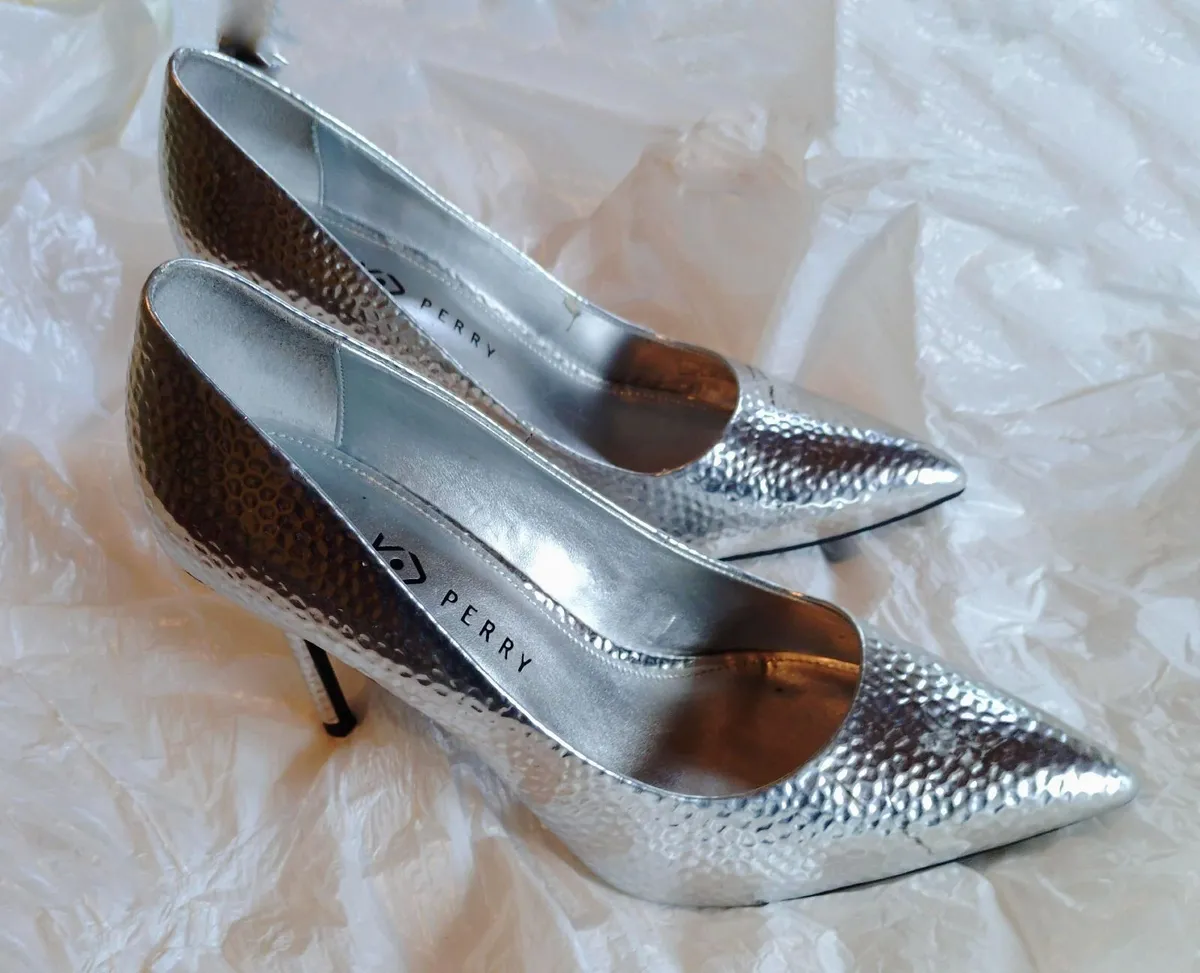 Katie Perry Silver High Heel Shoes (uk 8) Used. - Image 1