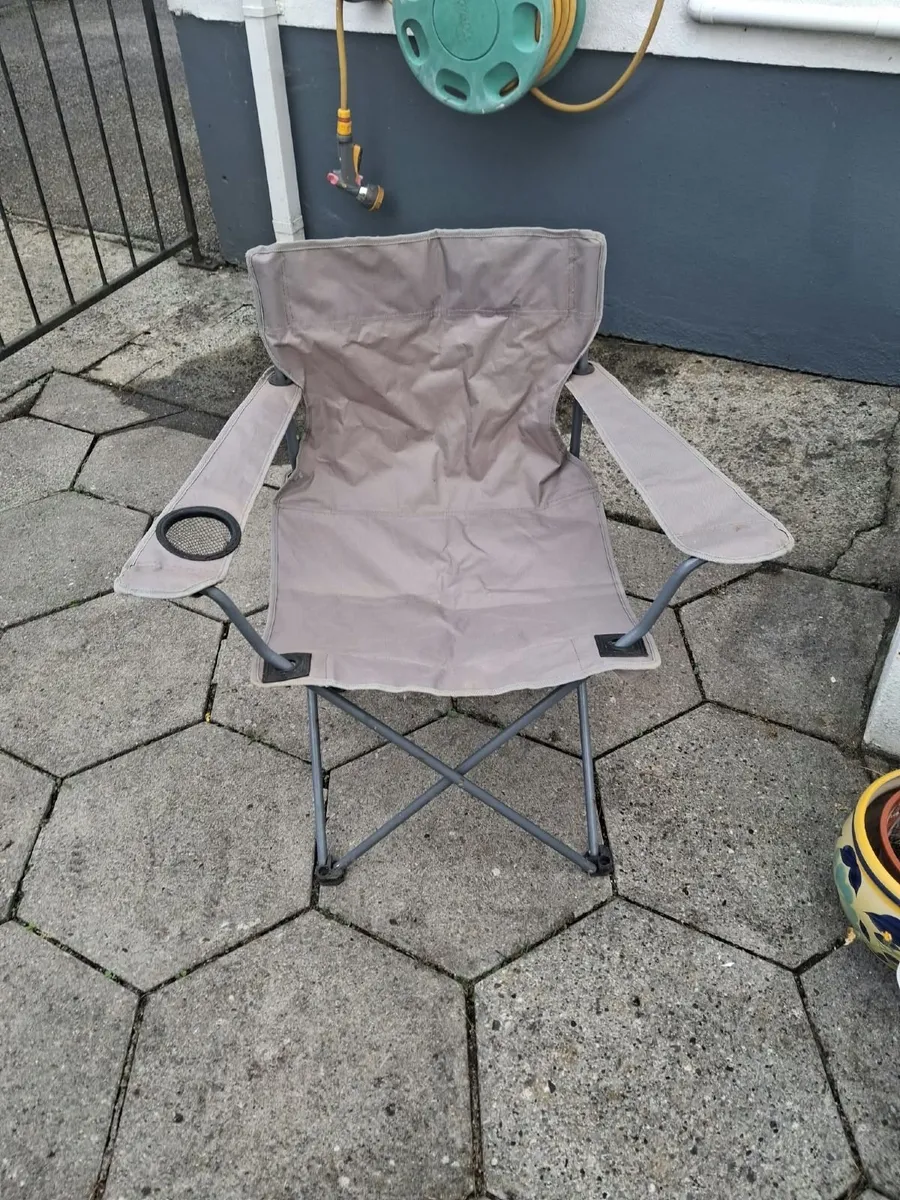 Folding Camping Chair with Cup Holder - Grey / Tau - Image 1