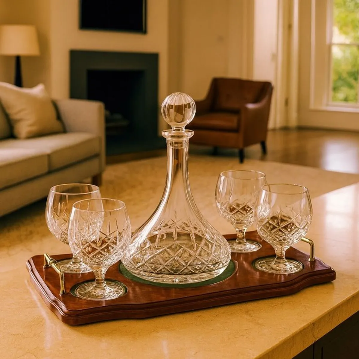 Galway Crystal Longford Miniature Brandy Decanter Tray Set - Engravable - Image 1