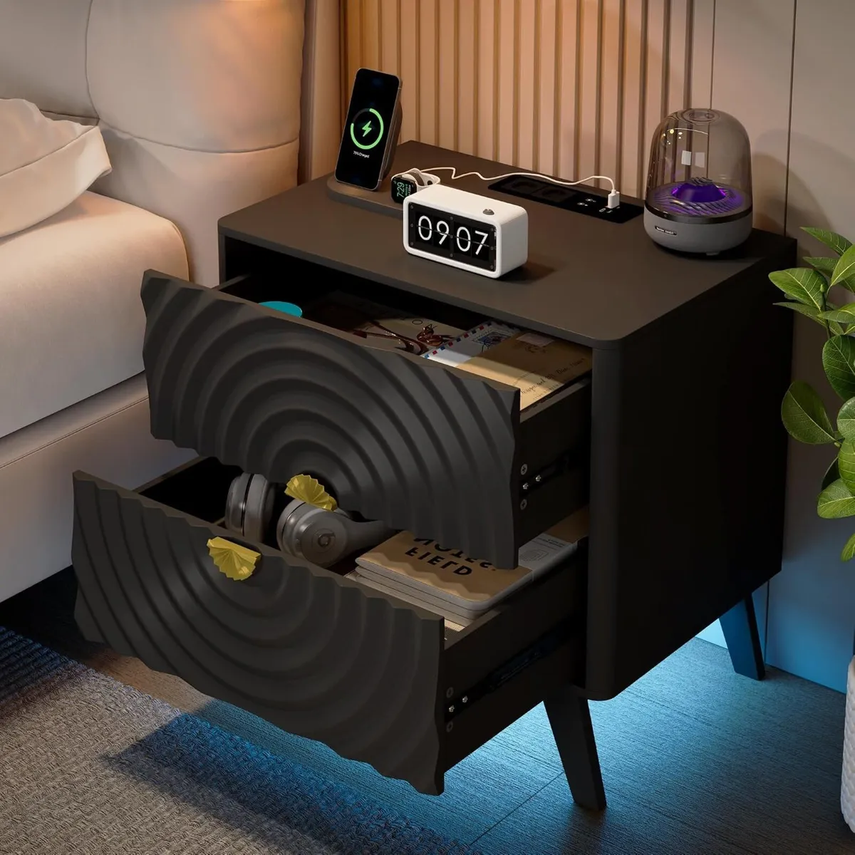 Bedside Tables with 2 Power Outlet Cabinet Human - Image 1