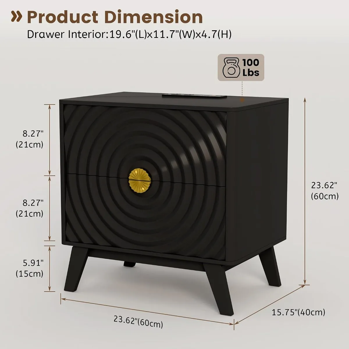Bedside Tables with 2 Power Outlet Cabinet Human - Image 2
