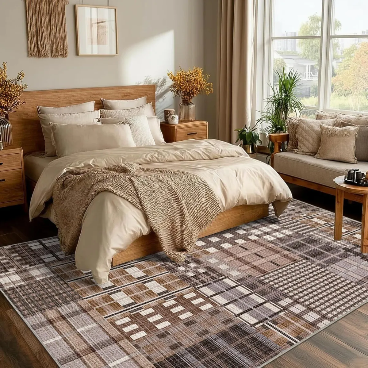 Modern Geometric Large Rug Washable Plaid Area - Image 4