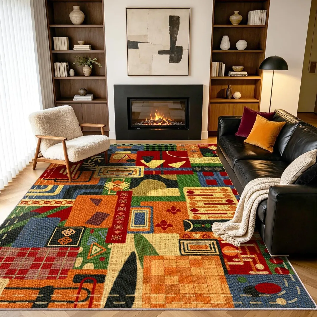 Washable Living Room Rugs Abstract Vintage - Image 1
